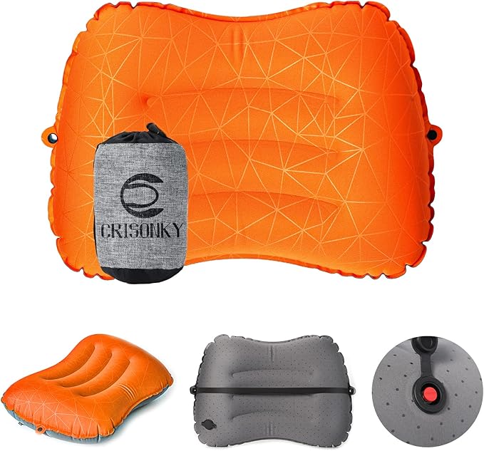 Camping Pillow - Inflatable Pillow - Travel Pillows for Backpacking & Airplane, Lumbar Support 2.0 Blow Up Pillows, Ultralight Compressible, Comfortable, Ergonomic Pillows
