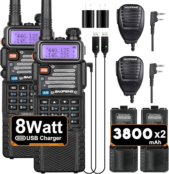 BAOFENG UV-5R Ham Radio 8W Dual Band 144-148&420-450Mhz,3800mAh Rechargeable Handheld Two Way Radio with MIC (2Pack)