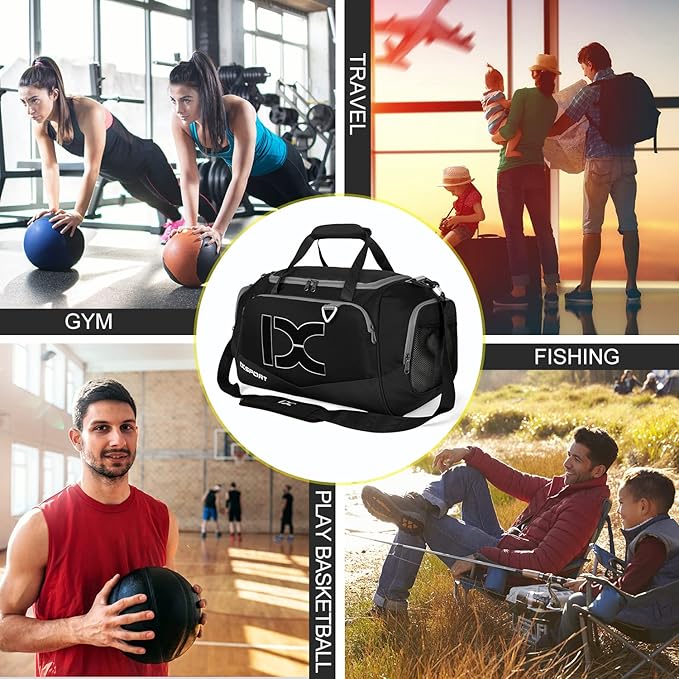 Sports Gym Bag,INOXTO Travel Duffel Bag with Dry Wet Pocket And Shoe CompartmentFor Women and Men,40L/55L Fitness Waterproof Weekender Bag For Swim Sports Travel Working Out (Black white, 40L)