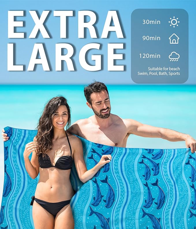 Microfiber Beach Towel – Whale Quick Dry Lightweight Sand Free Oversized Large Towel Accessories Travel Must Have Swim Pool Yoga Camping Gear Summer Cruise Ship Essentials Cloud Compact Gift