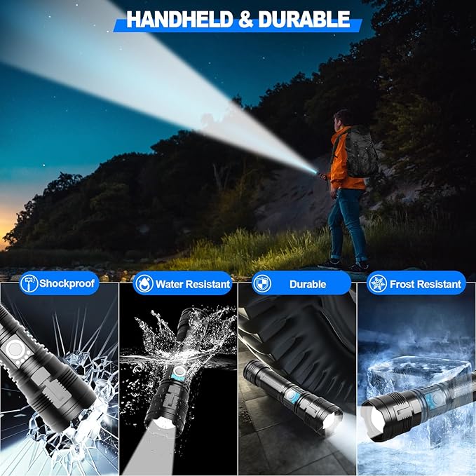 DanByte Flashlights High Lumens Rechargeable with Storge Bag- 100,000 Lumens Super Bright LED Rechargeable Tactical Flashlight,Powerful Flash Light Small Flashlight with 5 Modes for Emergency,Camping