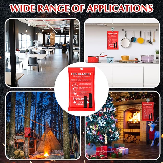 Macarrie 12 Pack 39” x 39” Fire Blanket Emergency Fire Blanket for Home and Kitchen Suppression Blanket Safety Fiberglass Fireproof Blanket Survival for Fireplace Car Office Camping (Red)