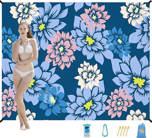 Beach Blanket Waterproof Sandproof 1-7 Adult Oversized 78 '' × 110 '' Lightweight Durable Compact Sand Free Beach Mat for Travel Camping Hiking Picnic Blanket Extra Large