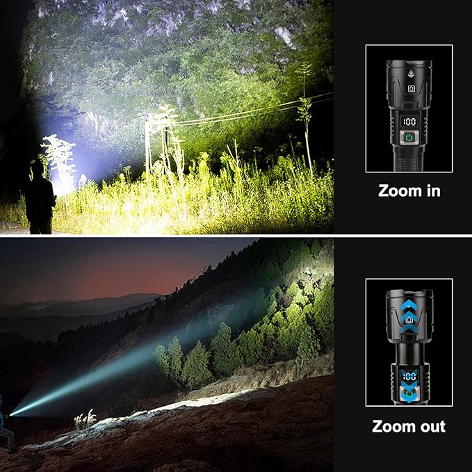 Minsk Flashlights High Lumens, Rechargeable Flashlights with Digital Power Display, 4500 Lumen Super Bright Flashlight, Zoomable Flash Light for Outdoors
