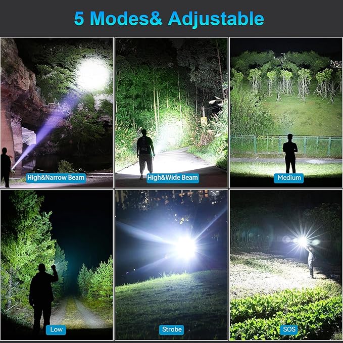 Rechargeable Flashlights High Lumens, 990000 Lumens Super Bright LED Flash Light with 5 Modes, IPX6 Waterproof Flashlight with Large Capacity, Bright Flashlights for Home Camping