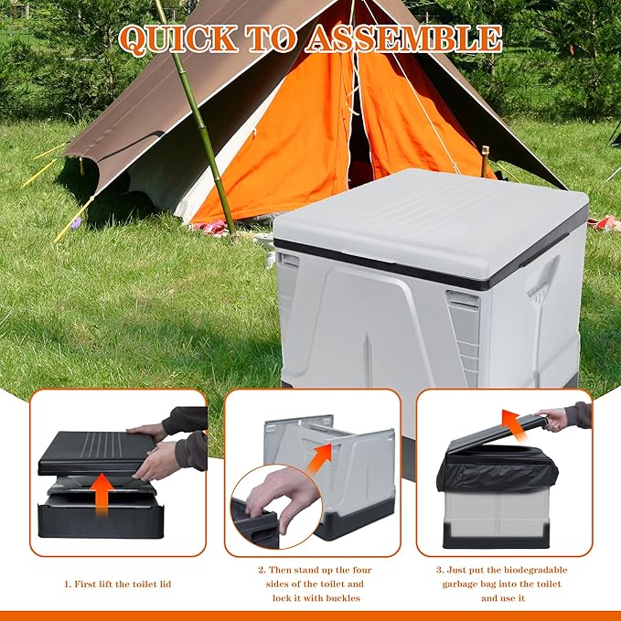 Camping Toilet, Composting Toilet with Biodegradable Bags, Portable Potty for Adults, Folding Toilet for Car Camping Hiking Long Trips Beach