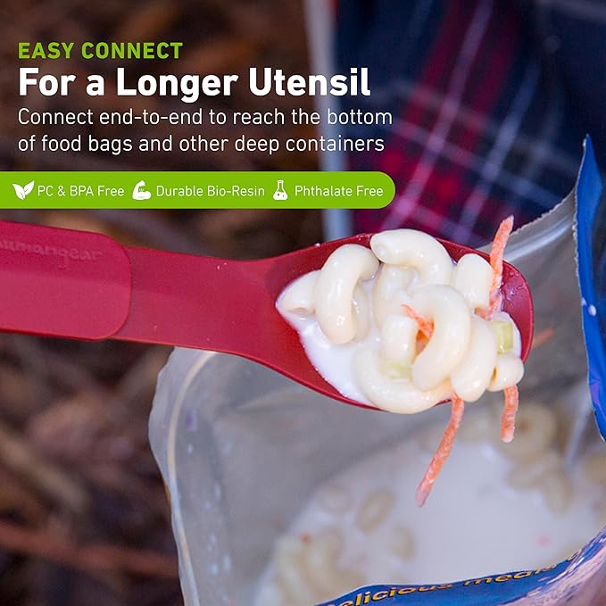 GoBites Duo and Bio Duo Travel Silverware, Full Size Portable Fork & Spoon, Reusable Utensil Set, PC and BPA-free, Food-Safe Nylon or Plant-Based Resin, Extended - 9.1” X 1.6”