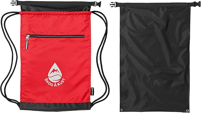 Skog Å Kust GymSak | Patented 2-in-1 Drawstring Cinch Bag with Removable Waterproof Dry Bag | Red