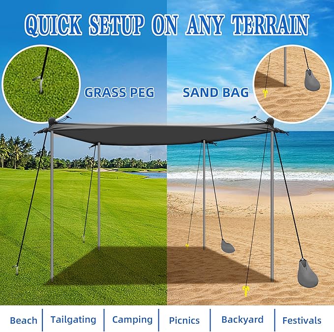 UMARDOO Family Beach Tent Canopy Sun Shade Portable 7×7FT, Large Wind Resistance Beach Sun Shelter Easy Setup with Packable Carry Bag for Outdoor Travel UPF 50+(Gray)