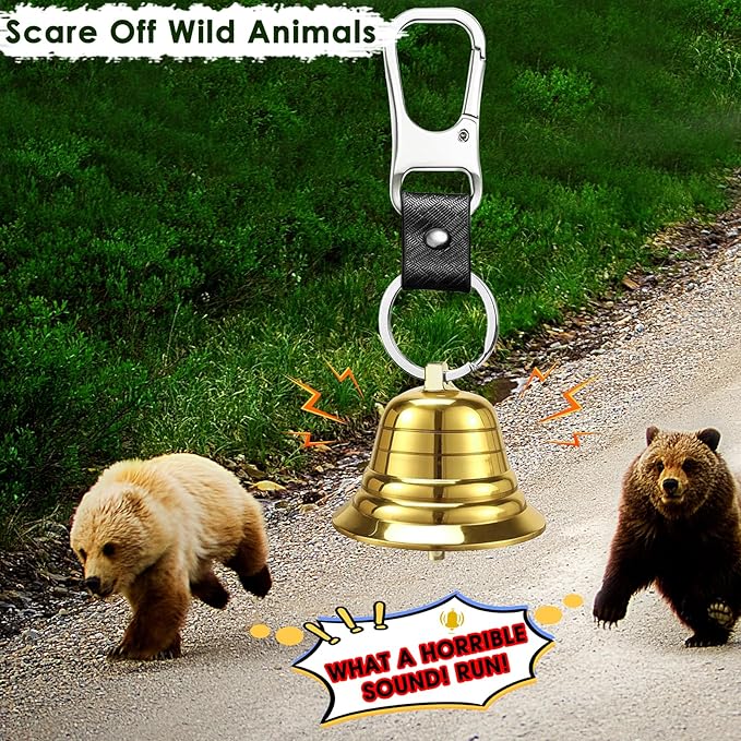 2" Bear Bell with Whistle Set for Hikers, Hiking Gear Solid Brass Camping Bear Bell with Whistle and Carabiner for Biking, Fishing, Climbing, Outdoor Camping & Hiking Protection