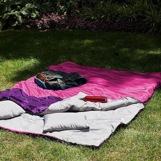 oaskys Double Sleeping Bag for Adults with 2 Pillows - Queen Size XL Waterproof Sleeping Bag for All Season Camping Hiking Backpacking 2 Person Sleeping Bags for Cold Weather & Warm