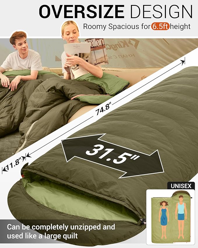 KingCamp Down Sleeping Bag for Adults, 600 FP Cold Weather 3-4 Season Sleeping Bag, Ultralight & Compact with Compression Sack for Backpacking, Camping, Hiking