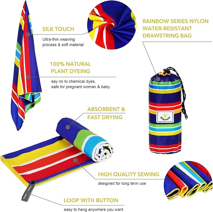 4Monster Microfiber Beach Towel Quick Dry,Super Absorbent Lightweight Travel Towel for Swimmers, Sand Free Camping Towel, Beach Towels for Pool, Swim, Water Sports,Yoga,Gym,Backpacking