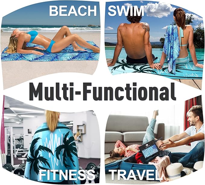 2 Pack Microfiber Beach Towel, Oversized Microfiber Pool Towel 75”x 35”, Sand-Free Beach Towel, Quick Drying Camping Towel, Super Absorbent Bath Towel Blanket, Soft Breathable and Lightweight
