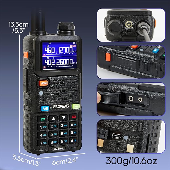 BAOFENG UV-5RM Radio, 5RM 8W Ham Radio Handheld Long Range, 999 Channels, USB-C Charging, Two Way Radio with 2500mAH Battery