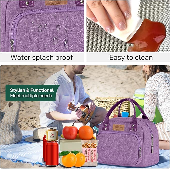 Buringer HOMESPON Lunch Bag for Woman Man Adults with Front Pocket Insulated Lunch Tote Lunch Box Container for Work Picnic or Travel(Purple)