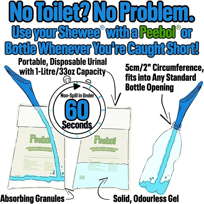 SHEWEE Extreme Female Urinal – UK Made Reusable Pee Funnel, Travel Essential Camping Accessories Festival Essential, Stand to Pee Female Urination Device