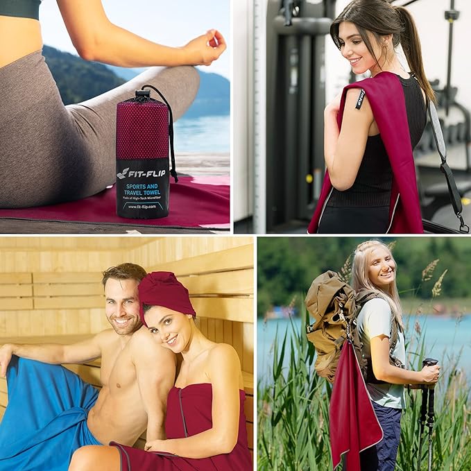 Fit-Flip Travel Towel - Compact & Ultra Soft Microfiber Camping Towel - Quick Dry Towel - Super Absorbent & Lightweight for Sports, Beach, Gym, Backpacking, Hiking and Yoga