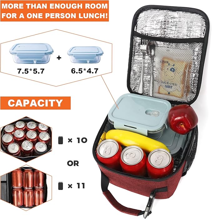 Femuar Lunch Box for Men Women Adults Small Lunch Bag for Office Work Picnic - Reusable Portable Lunchbox, Red