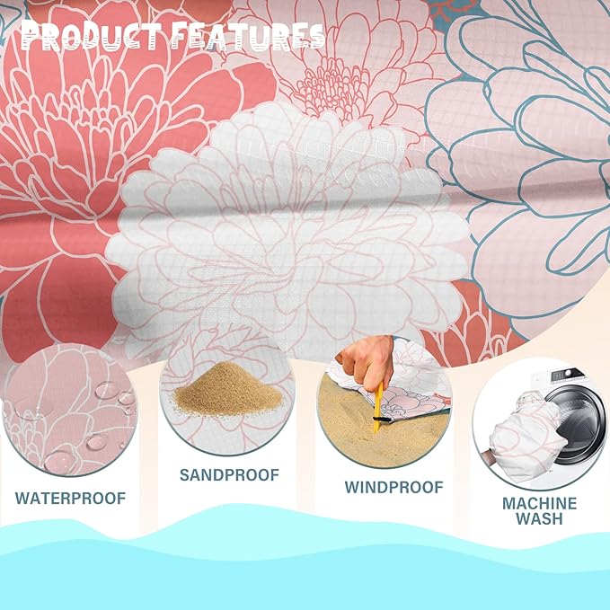 Beach Blanket Waterproof Sandproof 1-7 Adult Oversized 78 '' × 81 '' Lightweight Durable Compact Sand Free Beach Mat for Travel Camping Hiking Picnic Blanket Extra Large