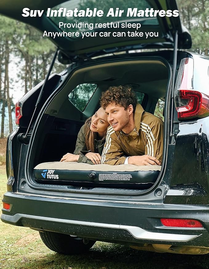 JOYTUTUS SUV Air Mattress Camping Bed,3.0 Thickened Flocking Car Camping Inflatable Mattress,Anti-Leakage,with 2 Pillows & Electric Pump Universal Car Bed for SUV Trunk and Rear Seat
