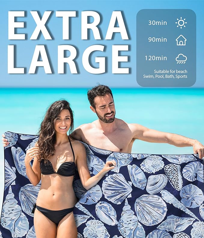 Microfiber Beach Towel – Quick Dry Lightweight Sand Free Oversized Large Towel Accessories Swim Pool Yoga Camping Summer Cruise Ship Essentials Compact Sandproof Gift (River Shell Sunset,71" 32")