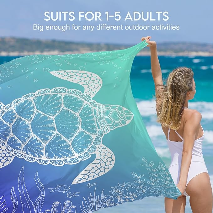 BYDOLL Beach Blanket Waterproof Sandproof 78''×81'' 1-7 Adults Oversized Lightweight Large Picnic Mat Waterproof Sandproof Blanket for Beach