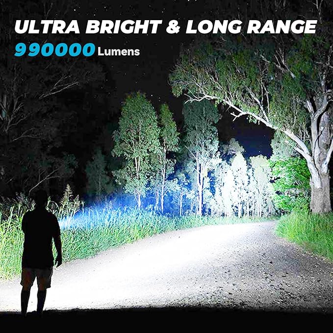 Rechargeable Led Flashlights High Lumens: 990,000 Lumen Super Bright Flashlight, 7 Modes with COB Work Light, IPX6 Waterproof, Powerful Handheld Flash Light for Home, Camping, Hiking