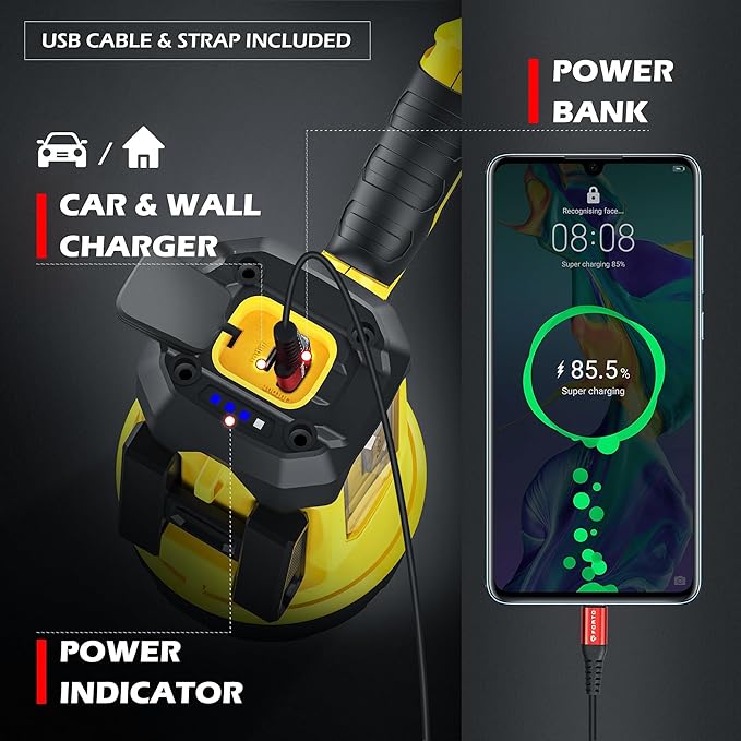 FORTO Rechargeable Spotlight Flashlight with 2000 Lumens, Handheld Spotlight with Foldable Stand, 6 Light Modes IPX7 Waterproof LED Spot Lights Outdoor for Boating Hunting Camping Hiking(Yellow)