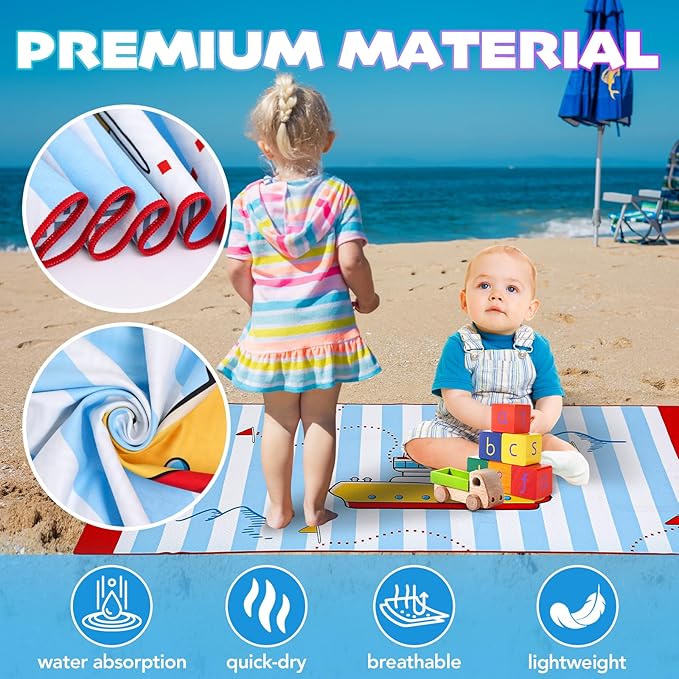 2 Pack Microfiber Beach Towel, Kids' Microfiber Pool Towel 58”x 28”, Sand-Free Beach Towel, Quick Drying Camping Towel, Super Absorbent Bath Towel Blanket, Soft Breathable and Lightweight