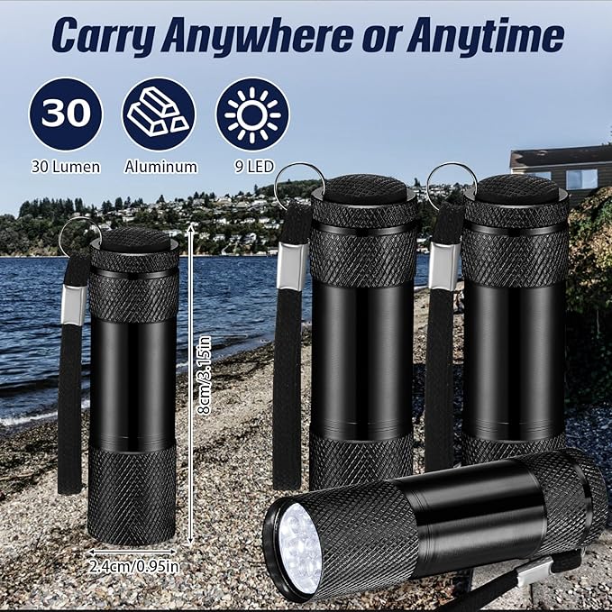 VIHOSE 32 Pcs Mini Flashlights Bulk, Bright Aluminum Handheld Flash Light with Lanyard, Small LED Flashlights for Kids Night Reading Emergency Hurricane Camping Hiking Party Favors(Black)