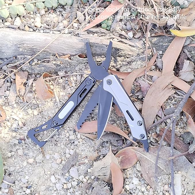 Mini pockets multitool 8-in-1 with Mini Tools Knife Pliers and Wood saw - Multi Tool All in One, camping and hiking gear, EDC gadgets, Pockets folding knife pliers. Christmas gift for man and dad