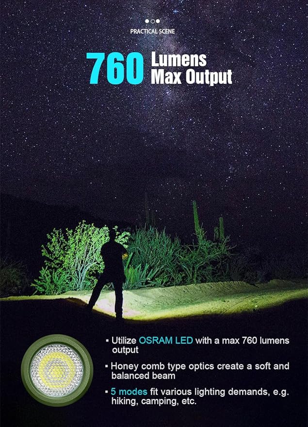 LUMINTOP AA Flashlight - 760 Lumens, Silver Fox 5 Modes, Strong Magnetic Tailcap, Perfect for Outdoor Adventure, Camping, Hiking, Emergencies, and Everyday Carry (Green)