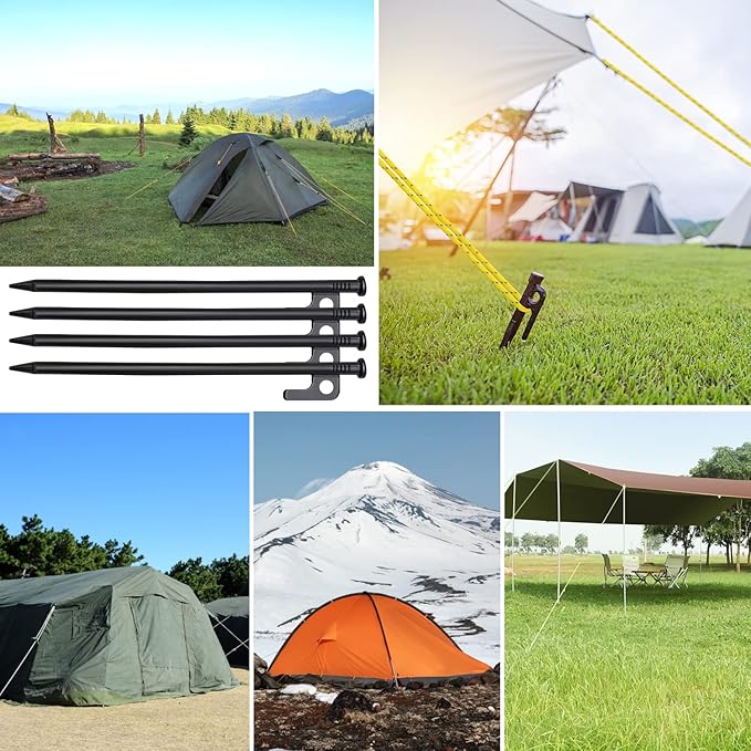 16 Pack Tent Stakes, 10in Tent Stakes Heavy Duty with Storage Bag, Forged Steel Tent Pegs for Camping Unbreakable and Inflexible(16pcs 10in Stakes)