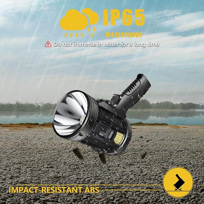 100000 Lumen Spotlight, Led Rechargeable Spotlight Flashlight with Tripod, 6 Modes and 3 Colors Filter, Super Bright Solar Spot Lights Outdoor Handheld for Hunting, Boating, Camping