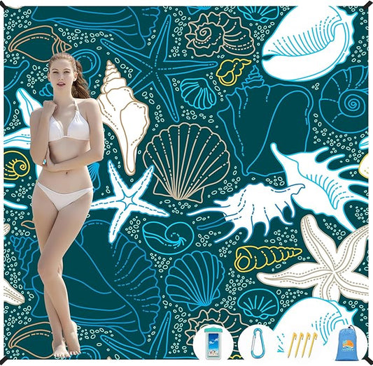 Beach Blanket Waterproof Sandproof 1-7 Adult Oversized 78 '' × 81 '' Lightweight Durable Compact Sand Free Beach Mat for Travel Camping Hiking Picnic Blanket Extra Large