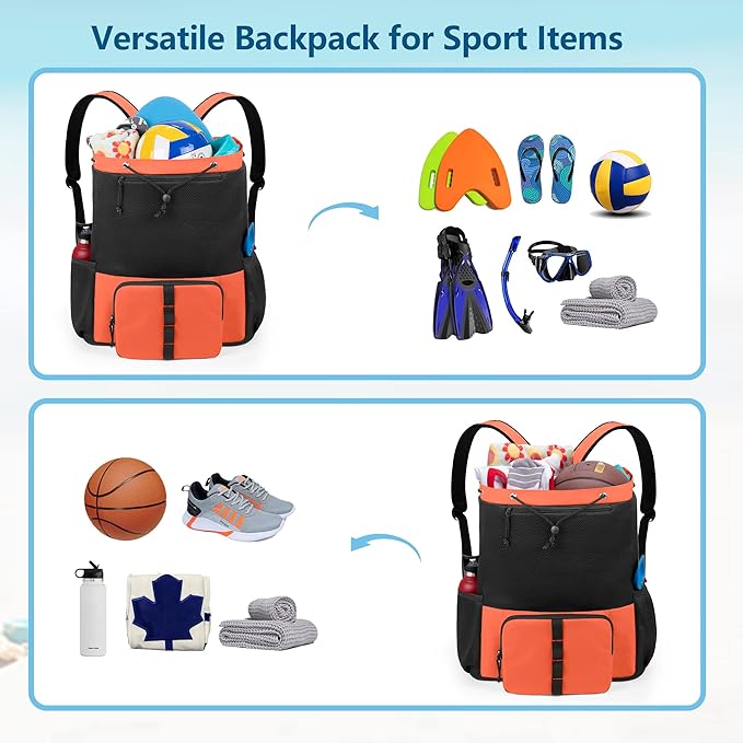 Fasrom Mesh Beach Bag Backpack with Zipper Bottom, Sport Gym Backpack for Swimming, Beach, Pool and Travel(Patent Design)