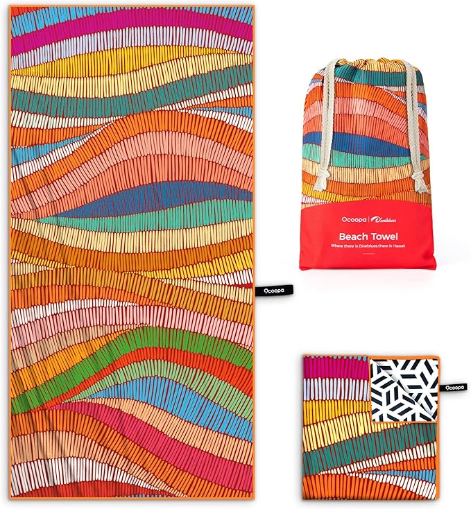 OCOOPA Microfiber Beach Towel Fast Drying, Extra Large 63" x 31" Sand Free Beach Towel Super Lightweight Towels for Swimming Pool, Camping, Picnic, Yoga Gym Sports