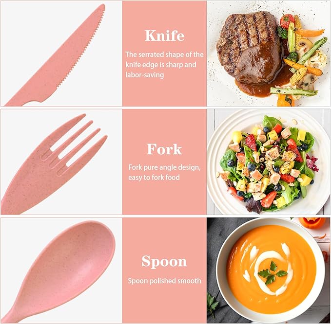 Lnrkai Large Camping Utensil Set, 4 Sets Reusable Utensils Set with Case, Plastic Cutlery Set Travel Silverware Set with Case for Travel Picnic Camping or Daily Use