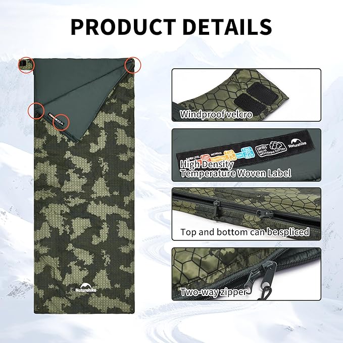 Naturehike Ultralight Sleeping Bag - Envelope Lightweight Portable, Waterproof, Comfort with Compression Sack - Great for 3 Season Traveling, Camping, Hiking, Jungle Green