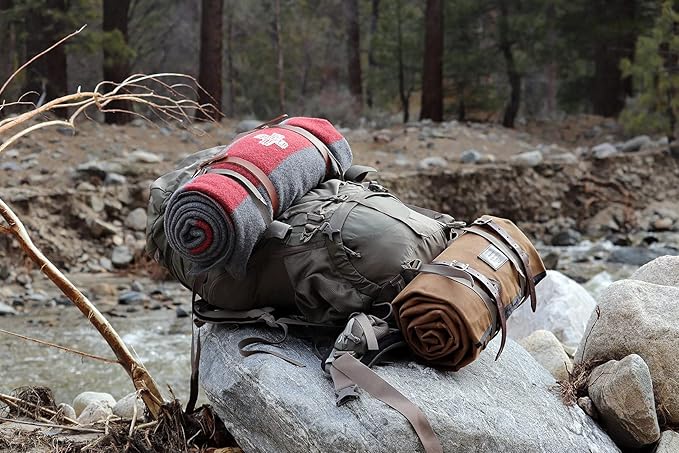 1844 Helko Werk Germany Waxed Canvas Bedroll & Swiss Army Blanket Bundle - Camping Bedroll with Leather Straps and Zipper - Waterproof Portable Bed (Blanket + Bedroll Forest Green) #F8761FGB