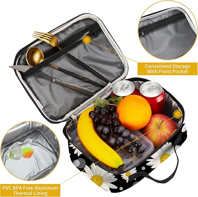 rickyh style Lunch Box with Padded Liner, Spacious Insulated Lunch Bag Durable Thermal Lunch Cooler Pack with Strap for Men Women Boys Girls Adults School Sports Beach Picnic Work Camp,2 Pocket