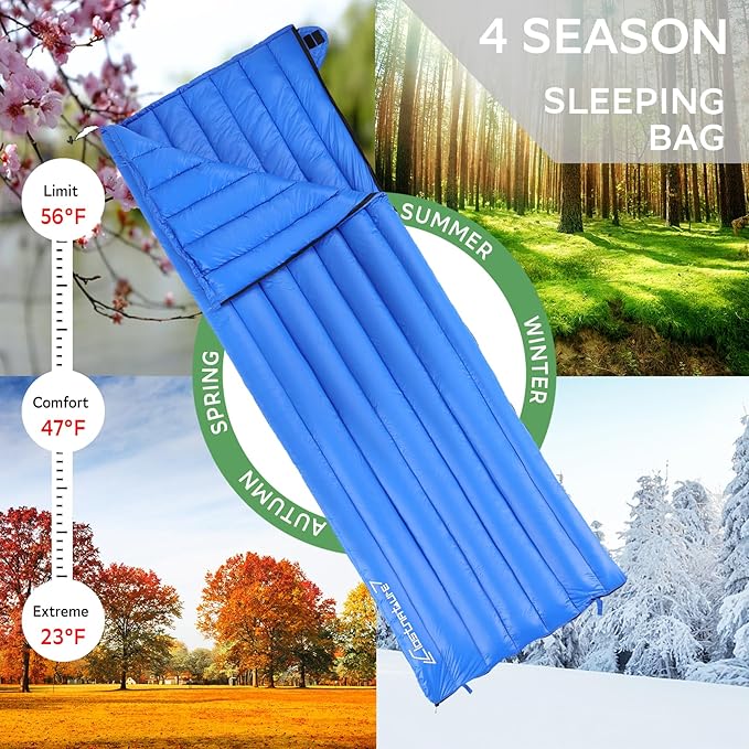 Clostnature Down Backpacking Sleeping Bag - 20D Ultralight Winter Down Sleeping Bag for Camping, Lightweight Cold Weather Compact Camping Gear for Kids, Adult, Girls, Boys