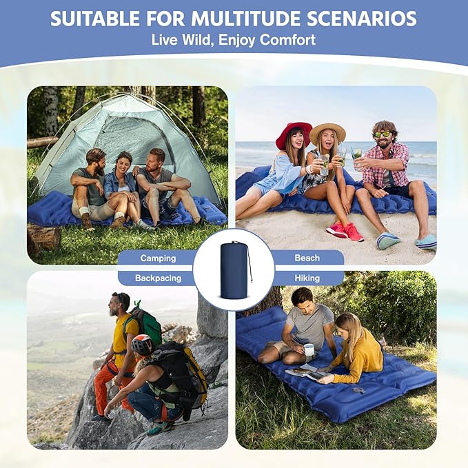 Sleeping Pad for Camping -Ultralight Inflatable Sleeping Mat with Pillow, Built-in Foot Pump, Compact & Lightweight Camping Mattress Pad for Camp, Backpacking, Hiking, Travel Tent (Blue)