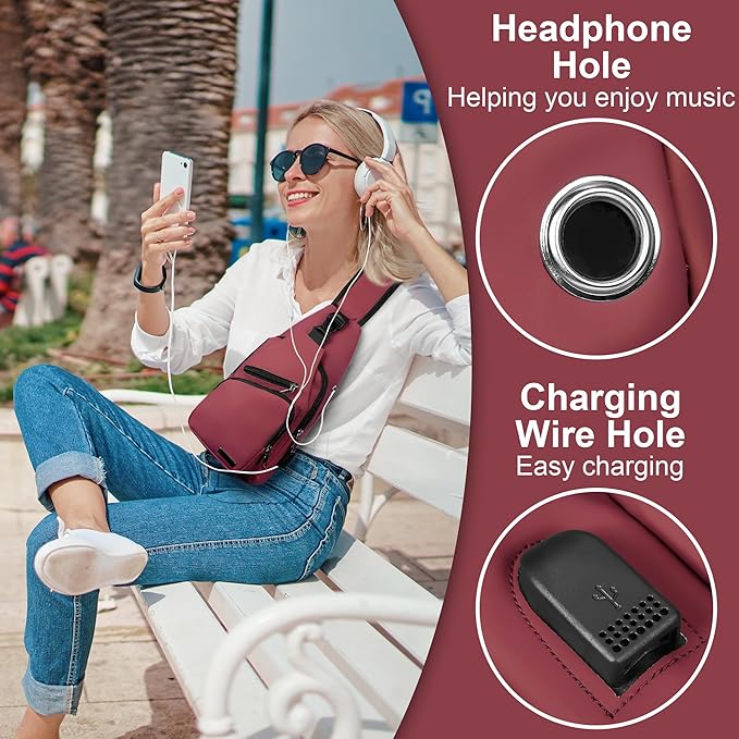 Sling Bag for Women Mens Crossbody Bag, Chest Bag Sling Backpack with USB Charging Port for Walking Hiking