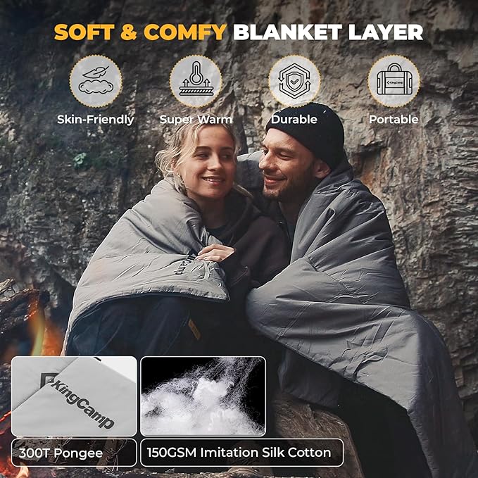 KingCamp 3-in-1 Sleeping Bag for Adults Cold & Warm Weather, XL Size for Big & Tall Individuals, Waterproof, Flannel Lining, Extra Length-Ideal for Camping & Backpacking