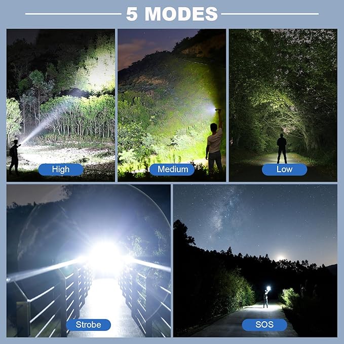 Rechargeable Flashlights High Lumens, 900000 Lumen Super Bright Flashlight, 2pack Led High Powered Flash Light, Flashlight for Home, Camping, 5 Modes/12h Run Time for Outdoor, IPX6 Waterproof