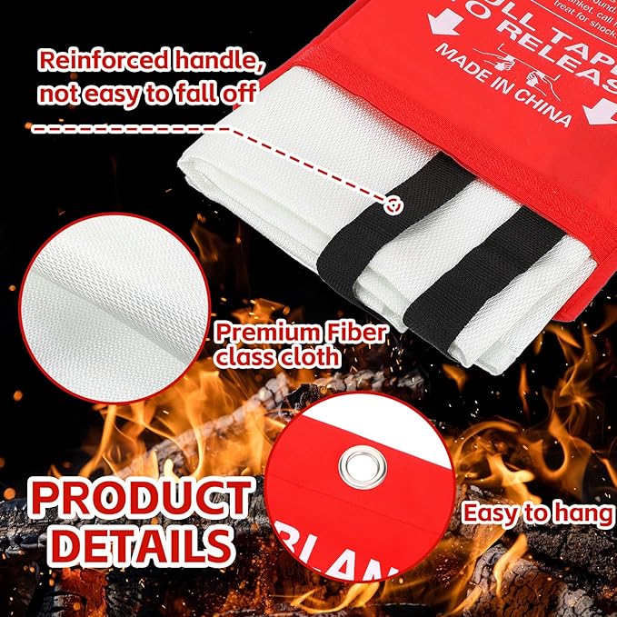 Macarrie 12 Pack 39” x 39” Fire Blanket Emergency Fire Blanket for Home and Kitchen Suppression Blanket Safety Fiberglass Fireproof Blanket Survival for Fireplace Car Office Camping (Red)