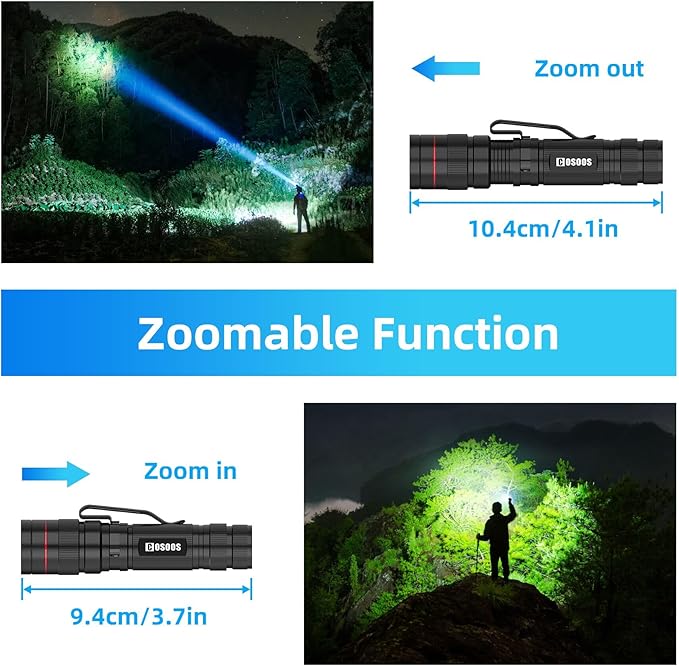 COSOOS 3 Mini LED Tactical Flashlights with Clip, 3.7inch Zoomable Bright AA Flashlight High Lumen, Pocket-Size Penlight, 1 Light Mode, Small Portable Waterproof Pen Flash Light for Camping