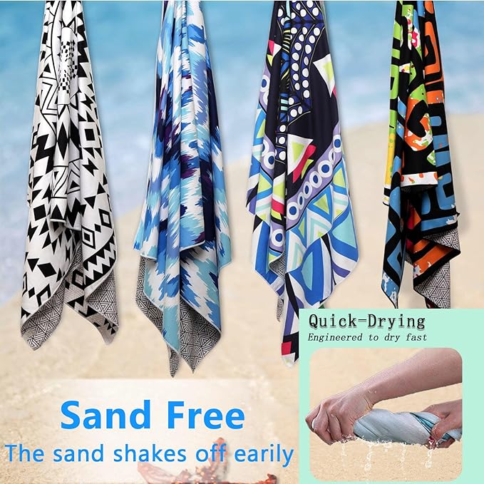 Microfiber Beach Towels 2 Packs, Oversized Quick-Dry Towels for Adults, Lightweight Thin Towels (72" x 36") for Swimming, Beach, Camping